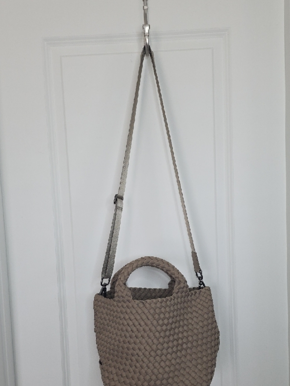 Naghedi Woven Taupe Shoulder Bag with Top Handles - Picture 3 of 7